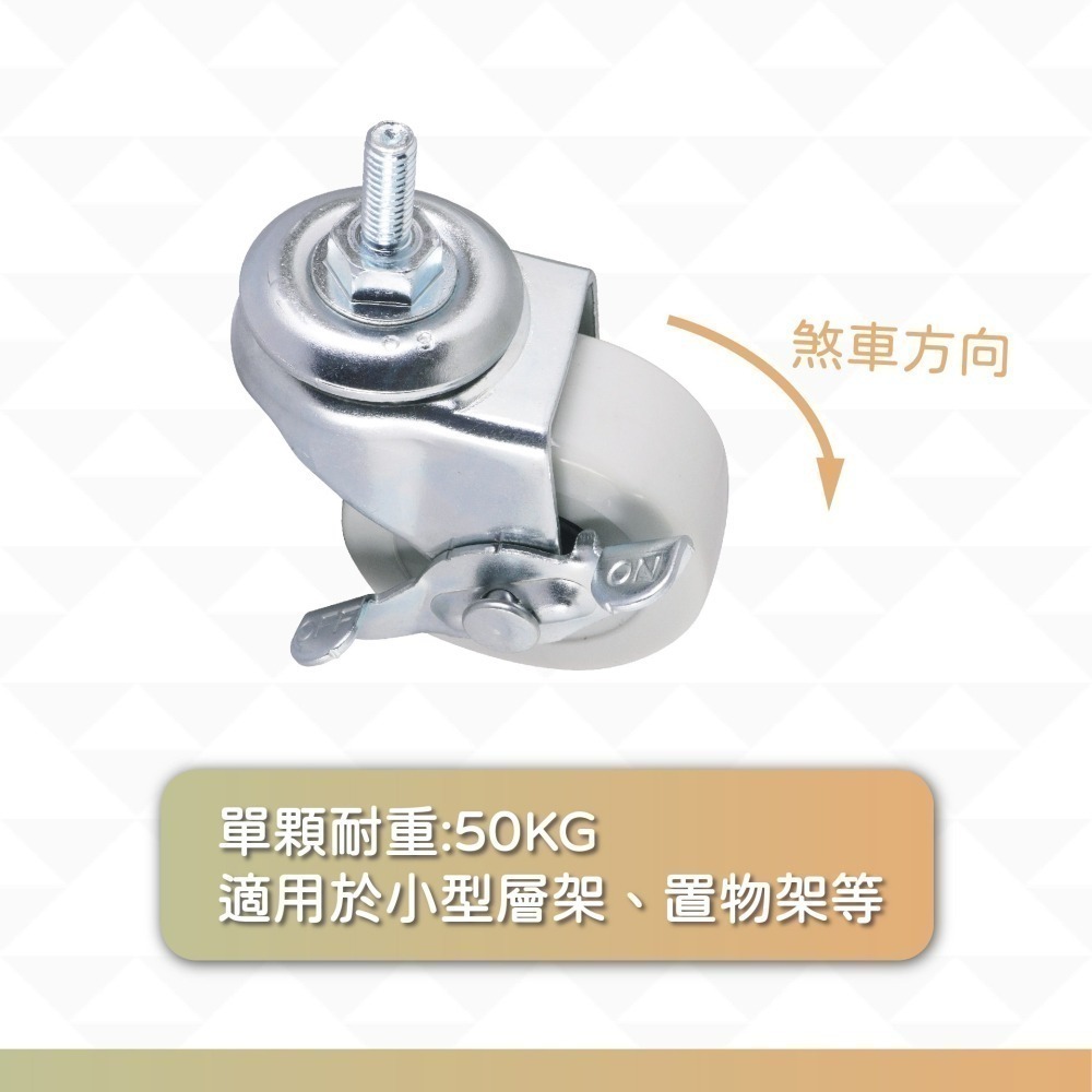 CCE M6螺絲牙輪子 2吋PVC靜音萬向輪 家具輪 層架輪 掛衣架輪 推車輪 活動輪 煞車輪 螺紋腳輪 台灣製-細節圖5