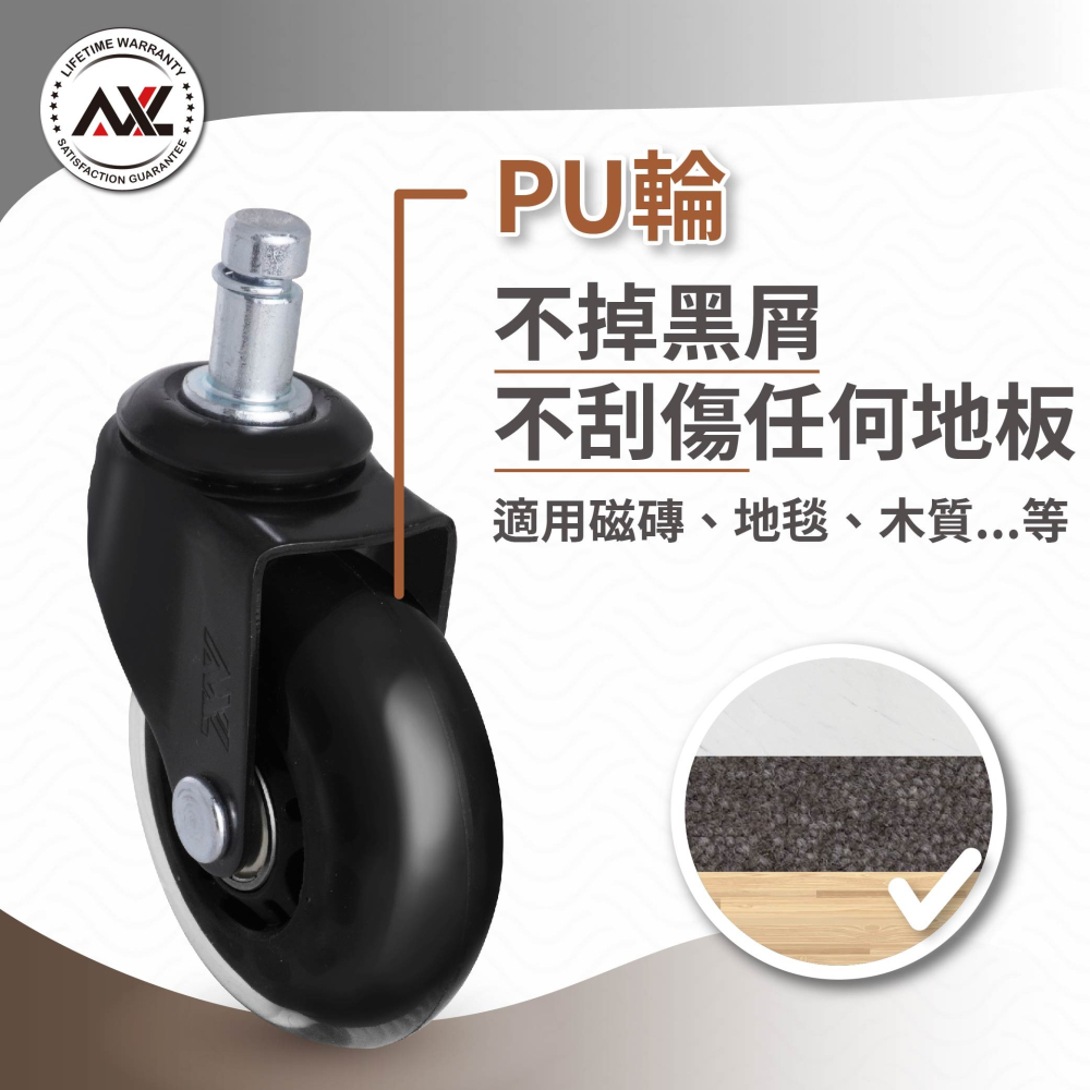 AXL 辦公椅腳輪 直角透明PU溜冰輪 一組5顆｜靜音滑順不掉屑 電腦椅/電競椅/椅子輪 台灣製造-細節圖5