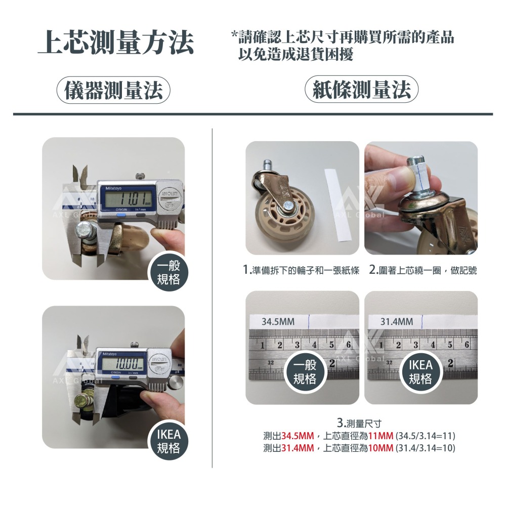 AXL 3吋PU辦公椅輪 塑膠腳架 11x22mm通用 靜音防刮 不掉黑屑 電腦椅 人體工學椅 電競椅替換輪 五爪椅輪-細節圖9