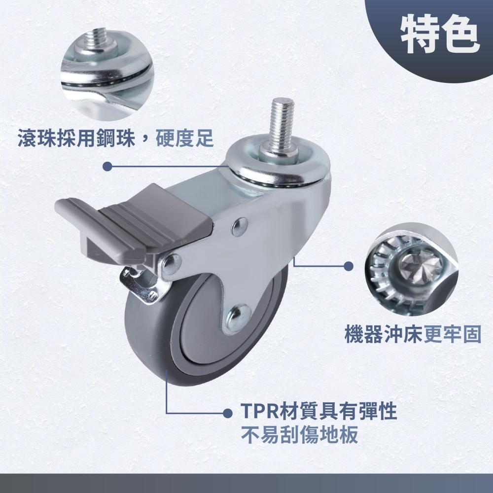 AXL 4吋腳輪 TPR彈力輪 剎車輪 M12螺牙｜儀器輪 醫療輪 推車輪 靜音耐磨滑順 (台灣現貨)超商>6顆請拆單-細節圖4