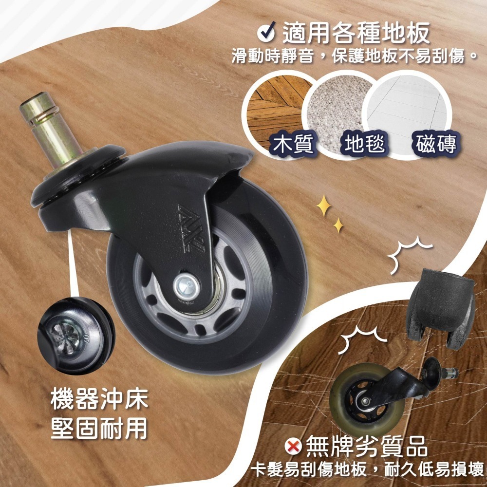 2.5 吋黑透彎角PU椅輪 IKEA電腦椅輪子更換 靜音輪10mm直插型椅輪 地板保護 電腦椅升級替換輪 台灣製-細節圖4