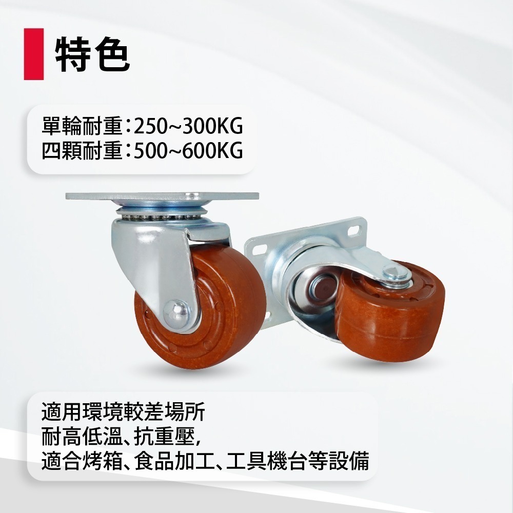 AXL 耐高溫電木腳輪 耐熱220°C 烤箱輪/推車輪/食品機具輪｜耐磨耐重 高溫不變形 台灣製造（單顆販售）-細節圖10