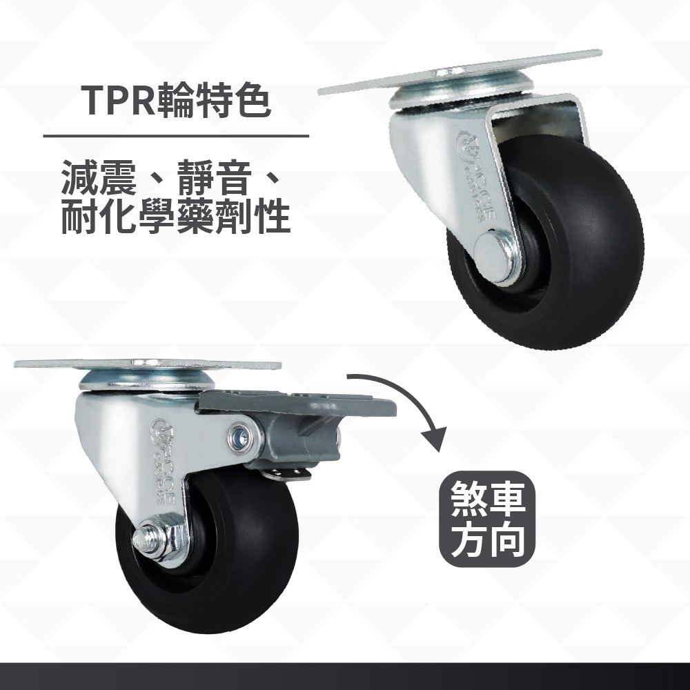 2英吋 DIY家具輪 TPR靜音滑順活動輪子 板車輪子 平板腳輪 萬向輪 烏龜車、書櫃、沙發、茶几適用 (台灣製造)-細節圖6