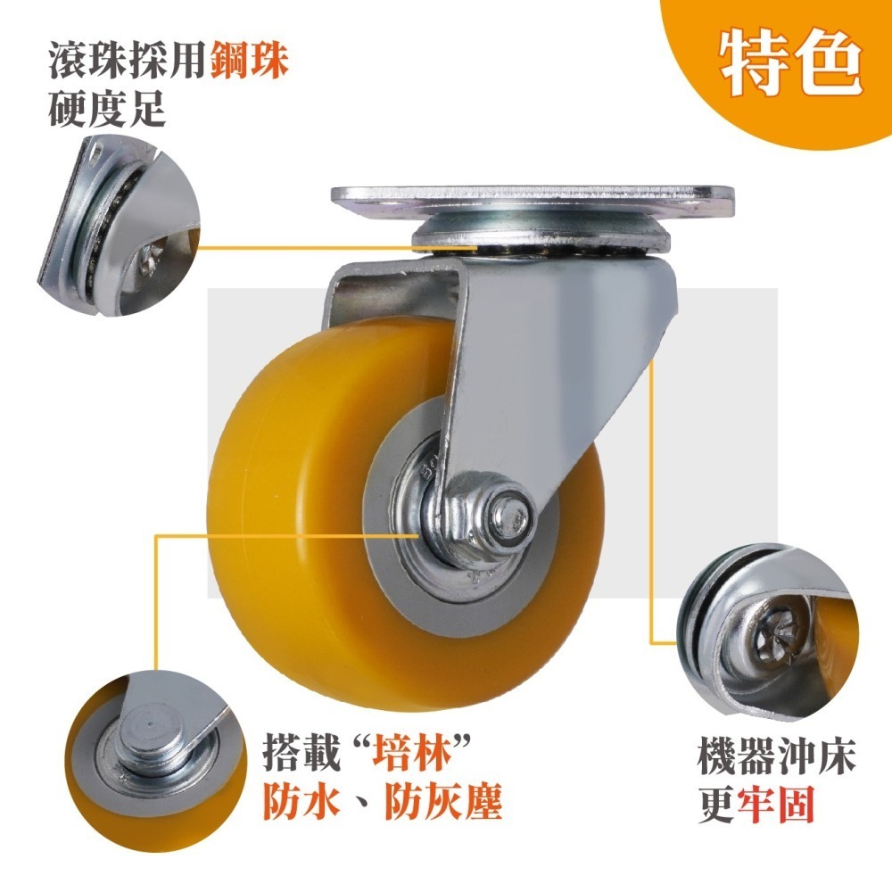 CCE 2英吋PVC工業萬向腳輪 耐磨耐用 50mm板車輪 烏龜板車輪 推車輪 四角板活動輪 煞車輪 家具輪 台灣製-細節圖6