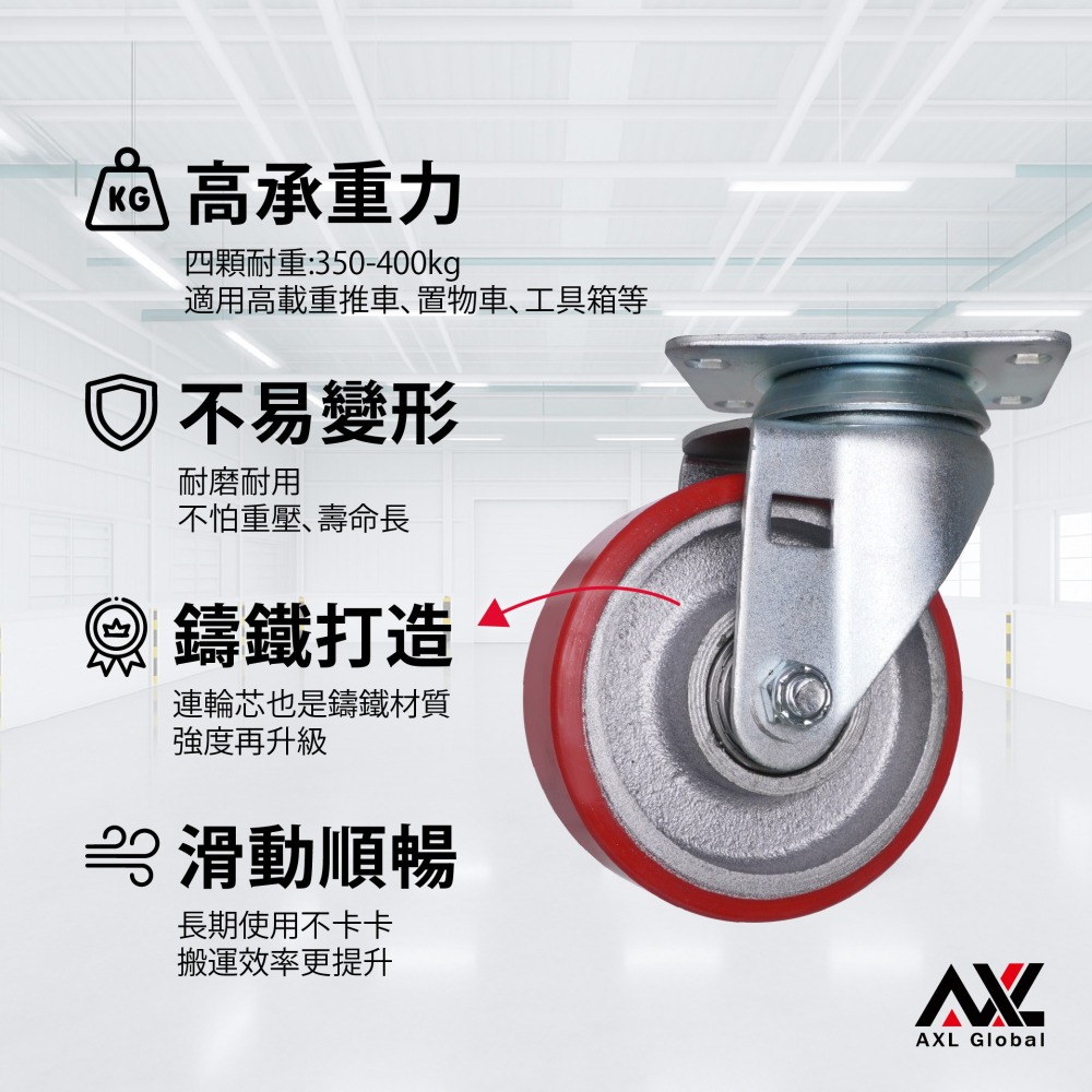 4英吋重型鑄鐵萬向腳輪 推車/搬運車專用輪工業輪/剎車輪 耐重耐磨 (單顆販售)-細節圖2