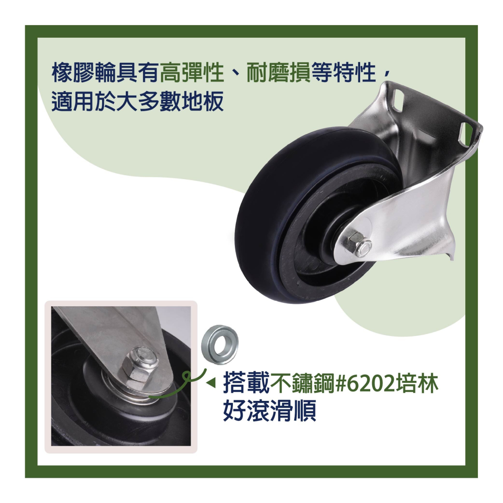 不鏽鋼6英吋重型橡膠輪 超重型不鏽鋼橡膠輪, 高強度高彈性高荷重耐磨損,固定輪,重型輪(單顆販售)-細節圖5