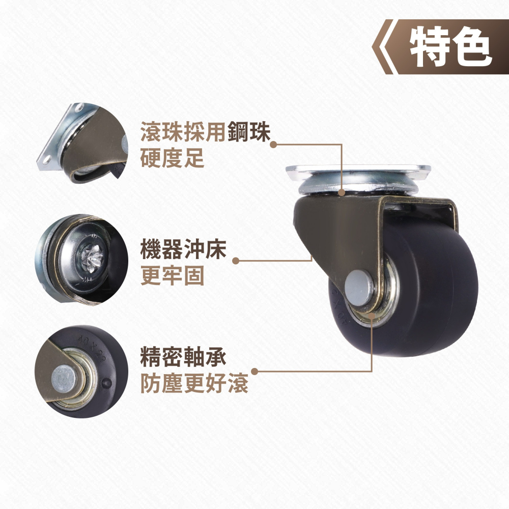 AXL 40MMTPR家具輪 四角板萬向輪/傢俱輪/腳輪/桌子/茶几輪子 復古美學 百搭低調 滑順靜音 (台灣製造)-細節圖3