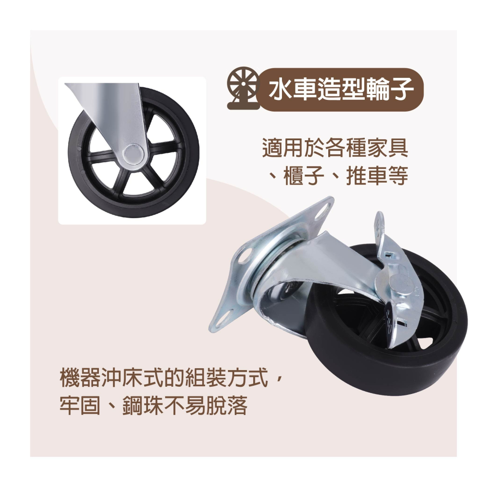 AXL 3 吋工業風家具輪子｜復古水車造型 五金配件 萬向滾輪 層櫃/展示架/推車適用 耐磨耐用 單顆販售-細節圖5