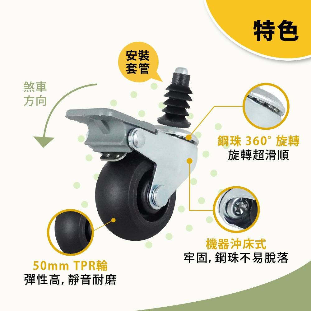 AXL 套管替換輪 6分圓管 17–18mm 通用｜滑順靜音萬向輪 美容推車 三層收納車 置物架替換輪-細節圖4