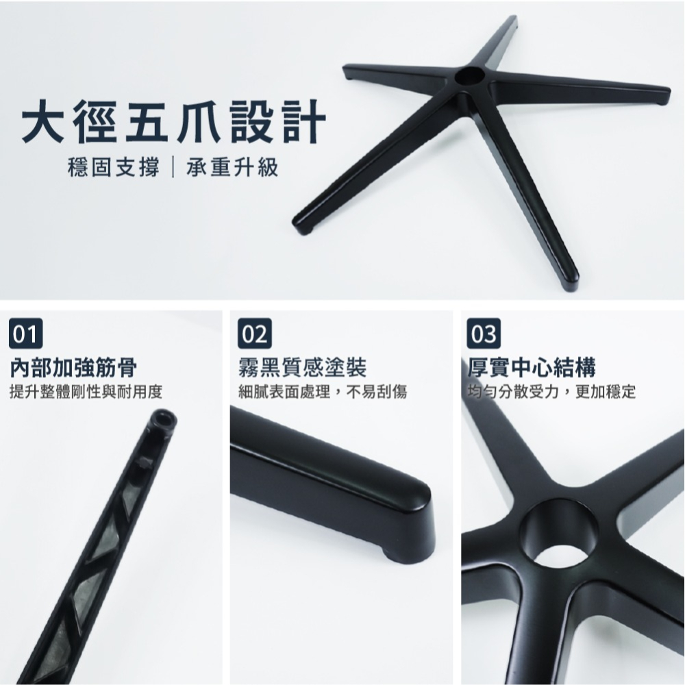 AXL 五爪椅腳更換 金屬電腦椅底座 鋁合金/鐵製耐重腳架 電競椅底盤維修 電腦椅更換椅爪 DIY升級BIFMA認證-細節圖4