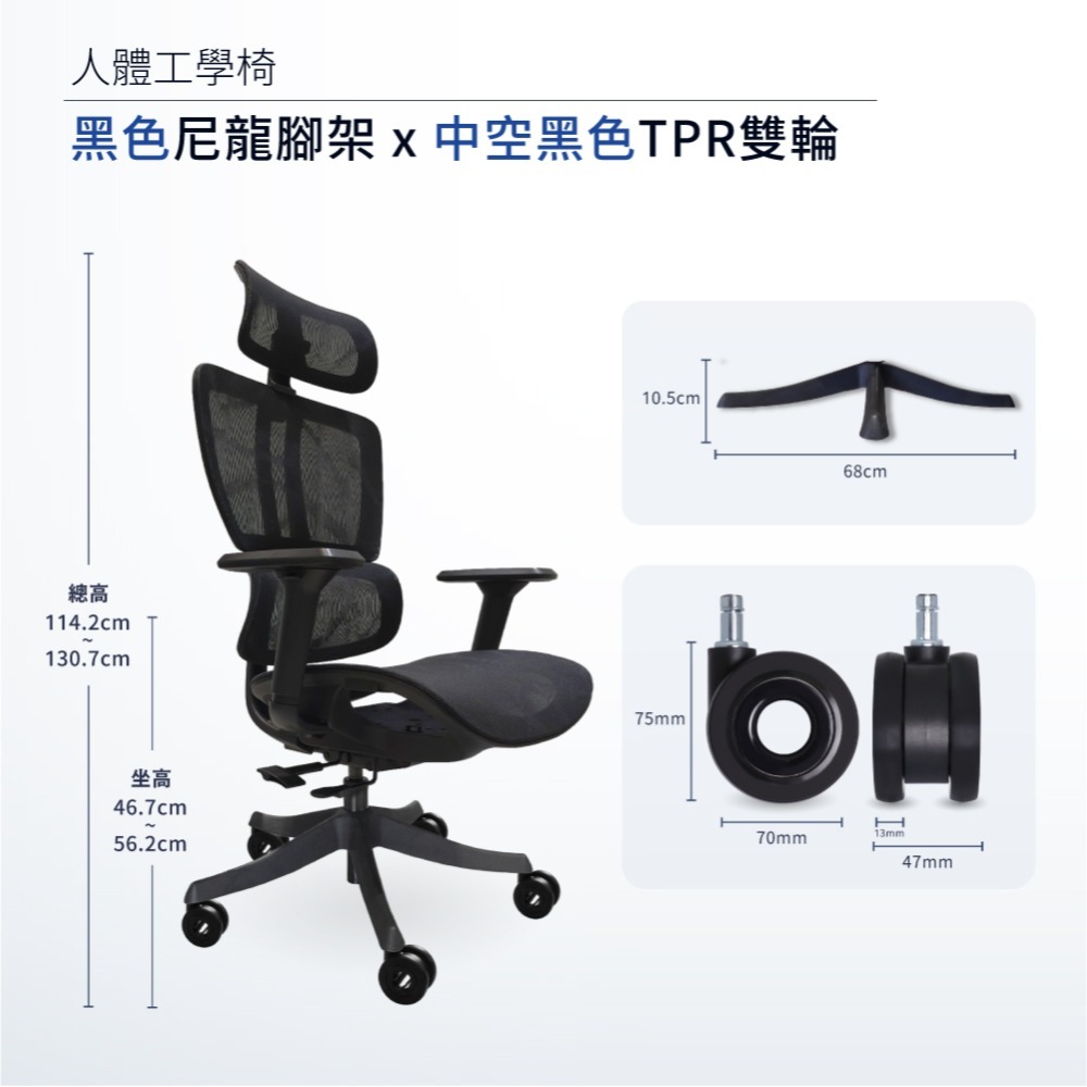 黑圓弧尼龍腳架 x 中空黑色TPR輪