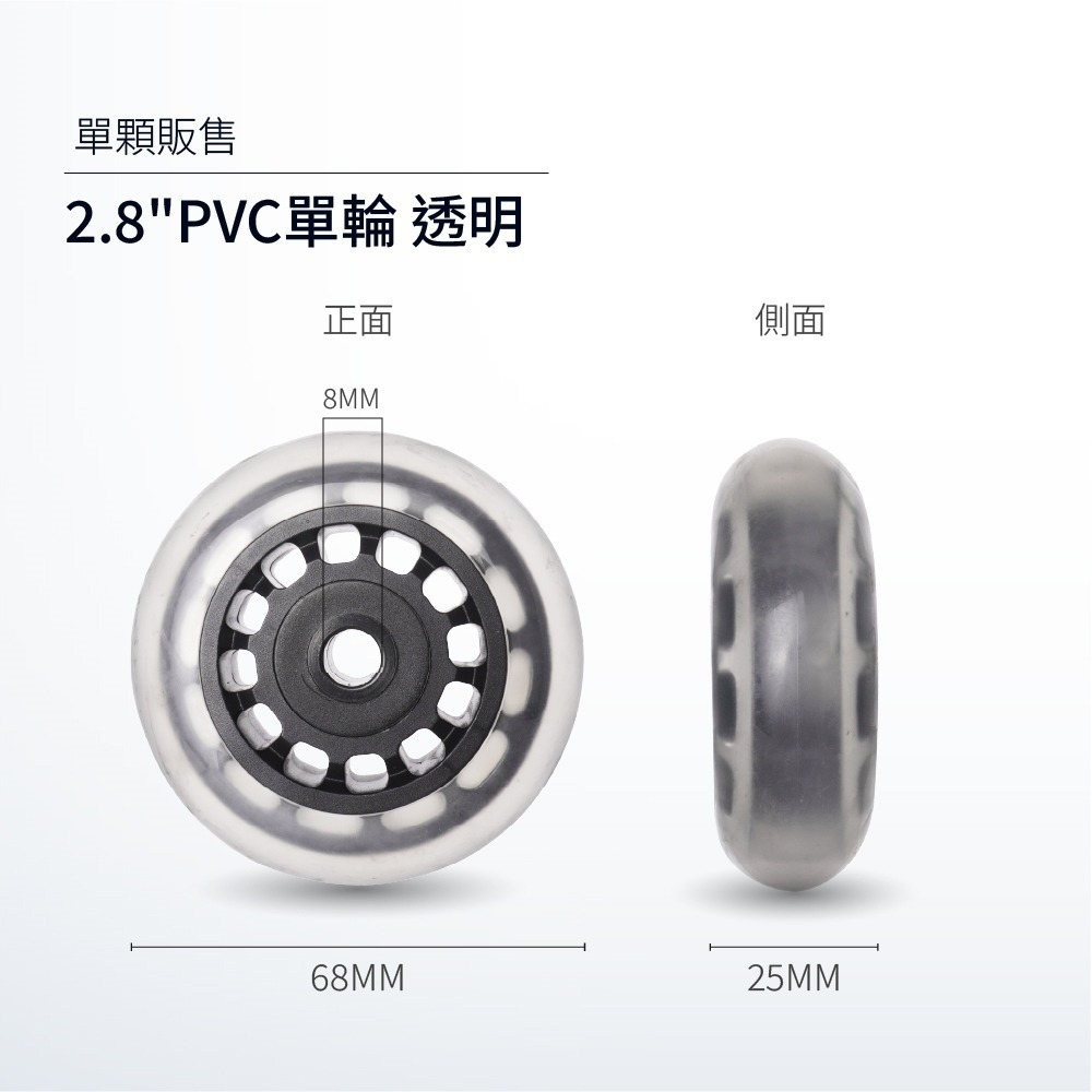 高彈性PU靜音溜冰輪 PVC直排輪2.5吋 2.8吋 3吋 含培林軸承耐磨替換輪 行李箱輪 板車輪 推車輪 手推車輪-細節圖10