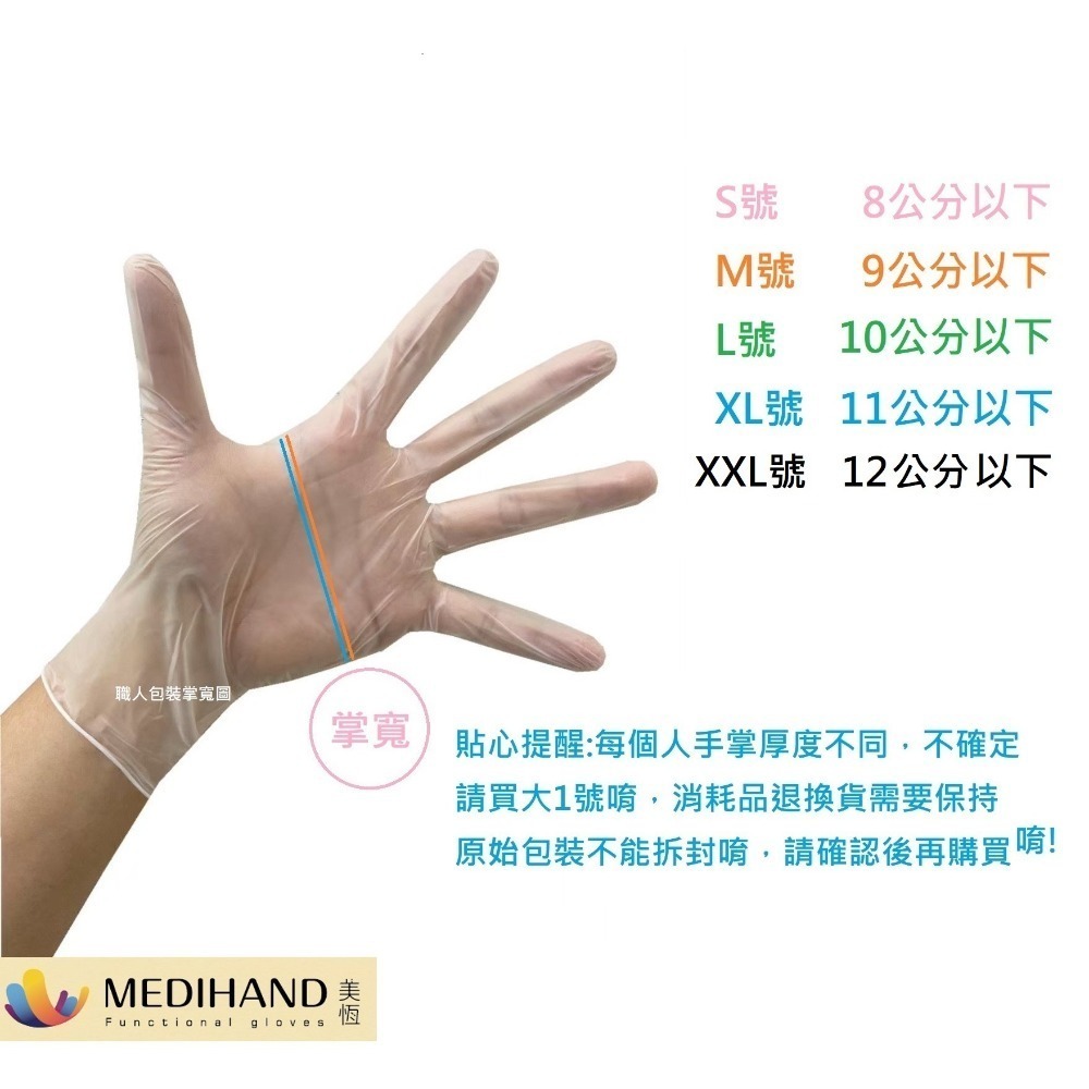 [美恆] PVC透明手套 (4.5g) 無粉手套 塑膠手套 透明手套 一次性手套 拋棄式手套 開發票 PVC手套-細節圖5