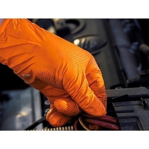 [美恆] NBR鑽石紋手套(橘色極厚款) 防滑手套 無粉手套 丁腈手套 橡膠手套 耐油手套 nitrile手套 止滑手套-細節圖2