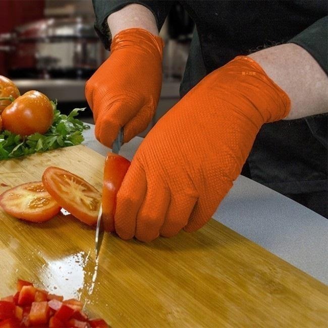 [美恆] NBR鑽石紋手套(橘色極厚款) 防滑手套 無粉手套 丁腈手套 橡膠手套 耐油手套 nitrile手套 止滑手套-細節圖3