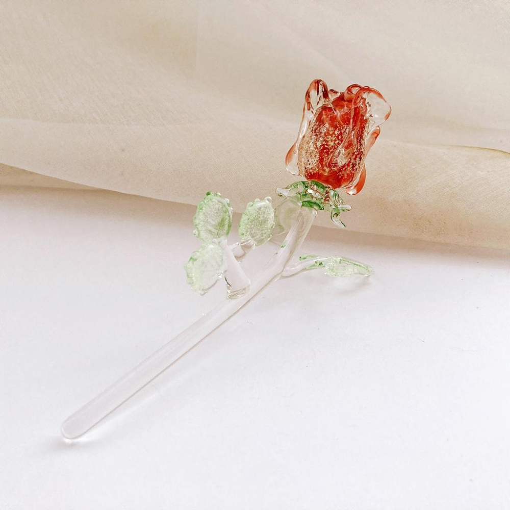 New 純手工燒製 水晶玻璃 浪漫低語 夜光玫瑰 琉璃 擺飾-細節圖2