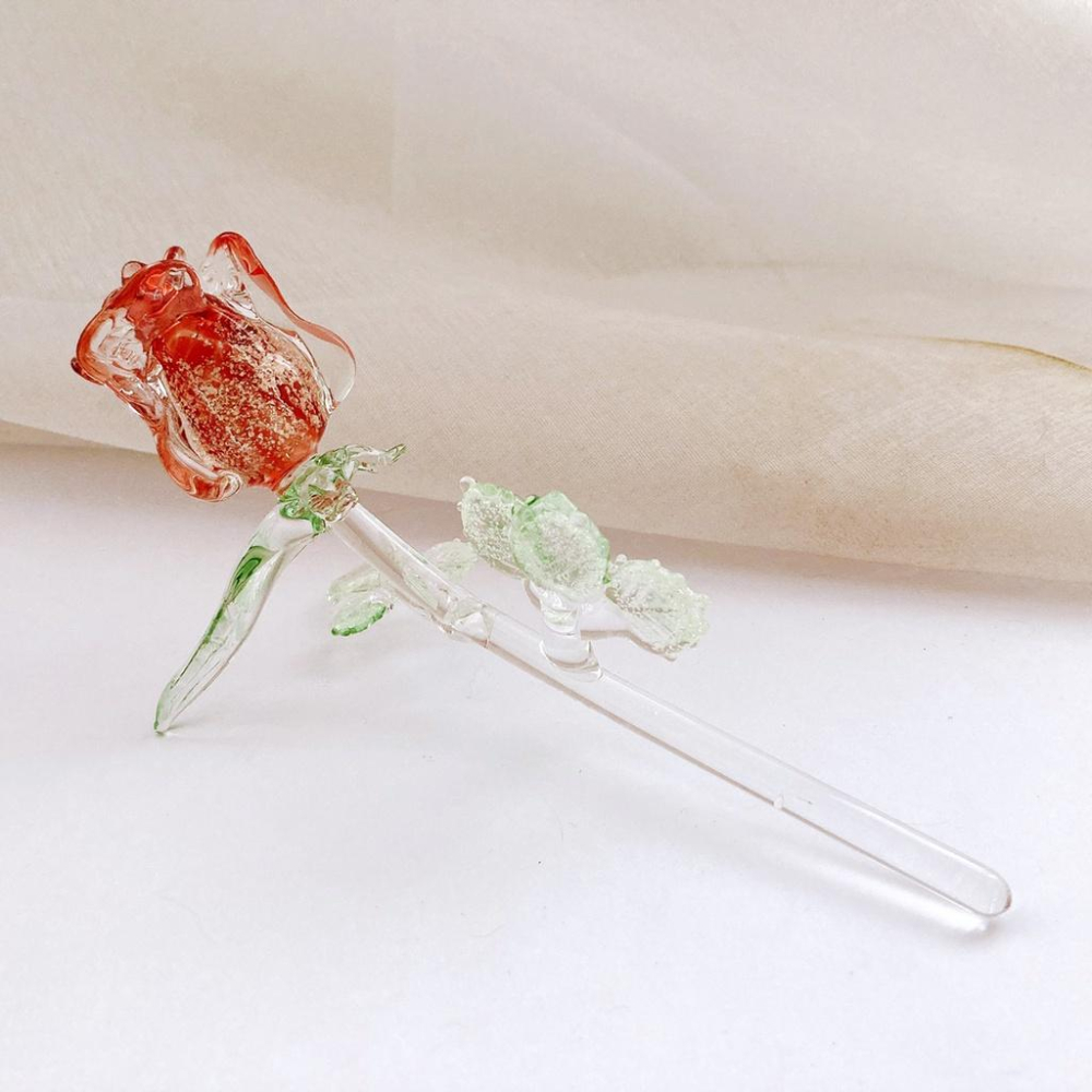 New 純手工燒製 水晶玻璃 浪漫低語 夜光玫瑰 琉璃 擺飾-細節圖3