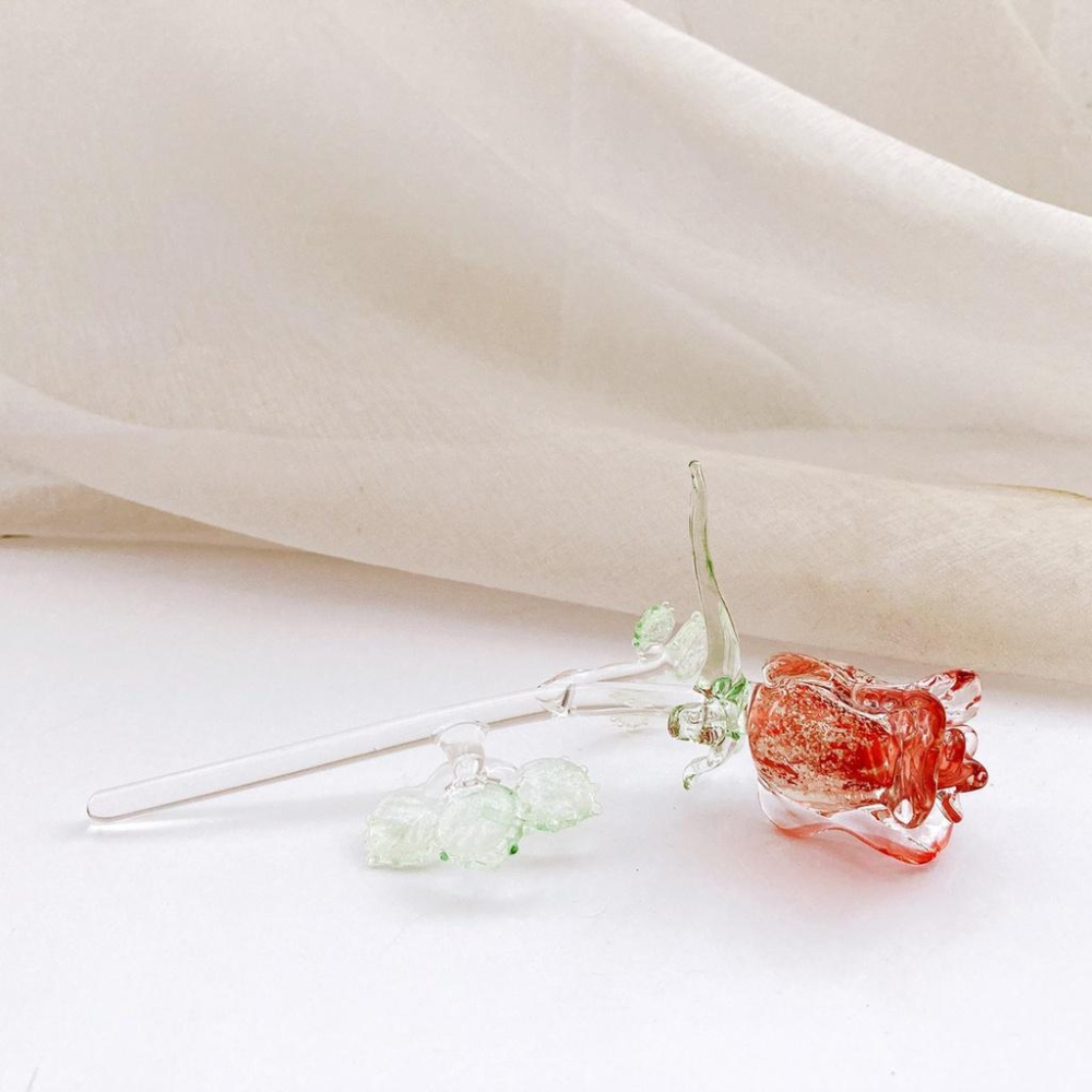 New 純手工燒製 水晶玻璃 浪漫低語 夜光玫瑰 琉璃 擺飾-細節圖4