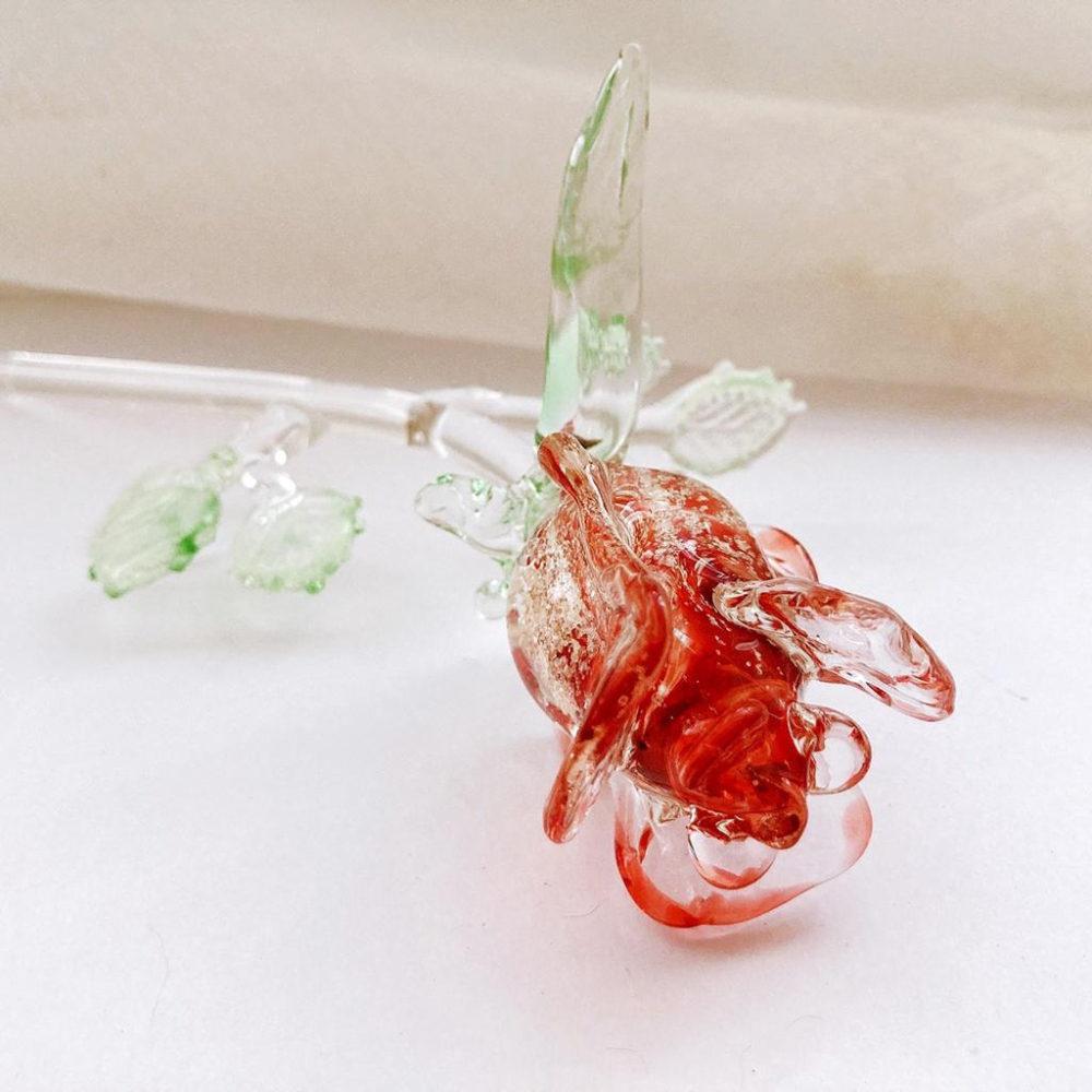 New 純手工燒製 水晶玻璃 浪漫低語 夜光玫瑰 琉璃 擺飾-細節圖5