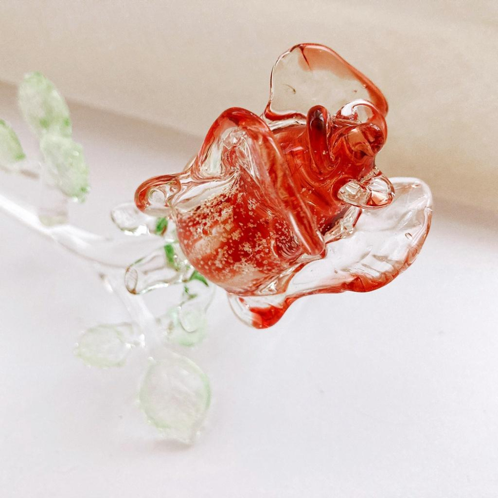 New 純手工燒製 水晶玻璃 浪漫低語 夜光玫瑰 琉璃 擺飾-細節圖6