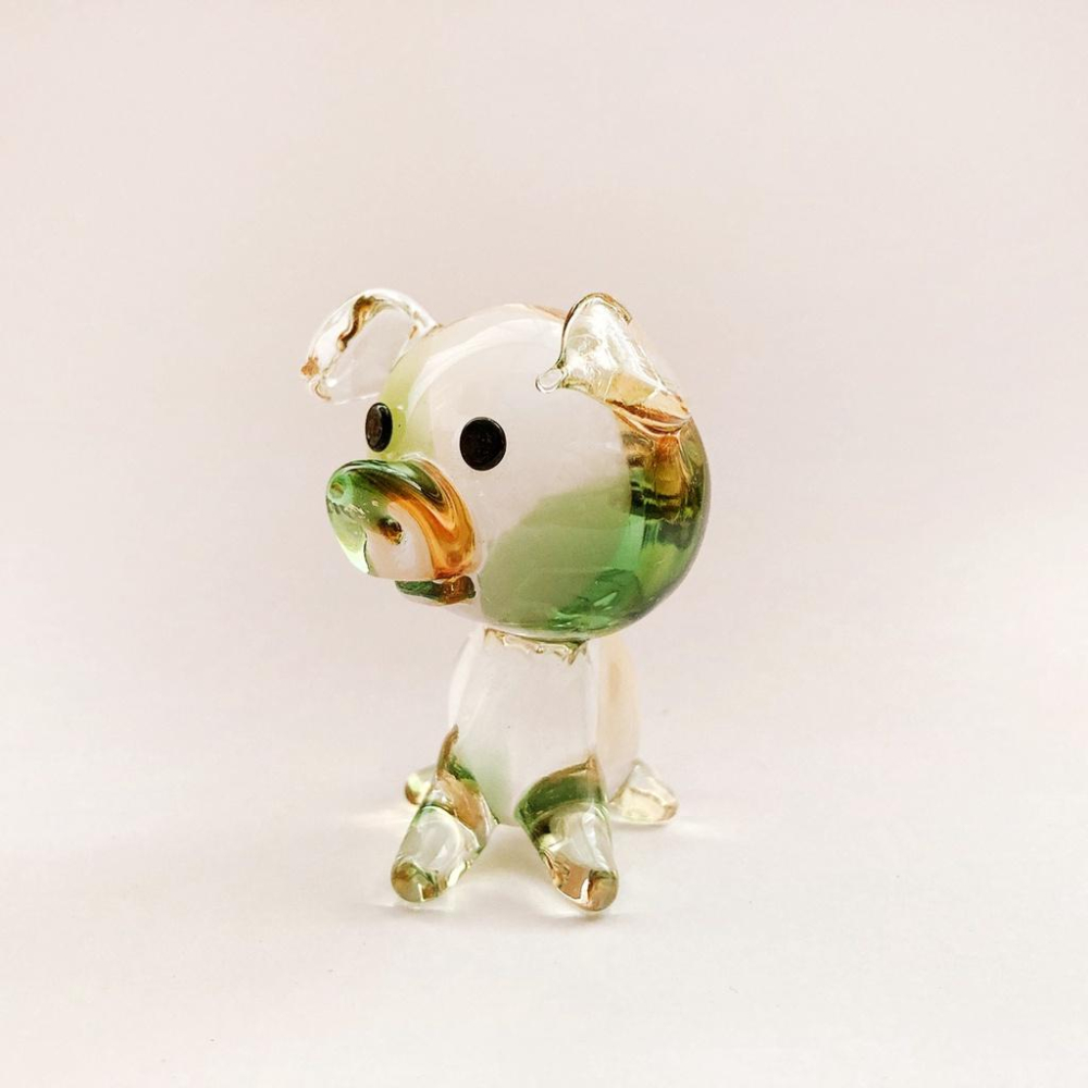 New 純手工燒製 水晶玻璃 Q版大頭十二生肖-豬 琉璃 擺飾-細節圖2