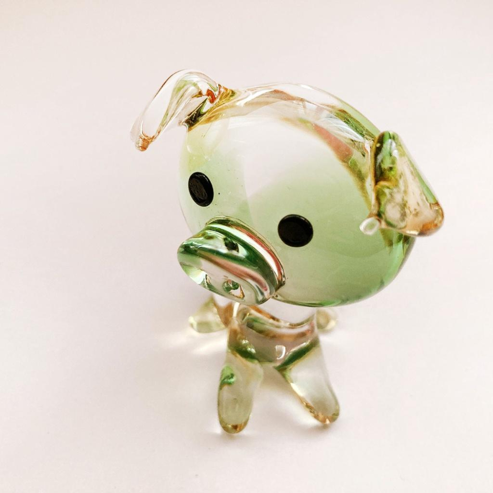 New 純手工燒製 水晶玻璃 Q版大頭十二生肖-豬 琉璃 擺飾-細節圖4