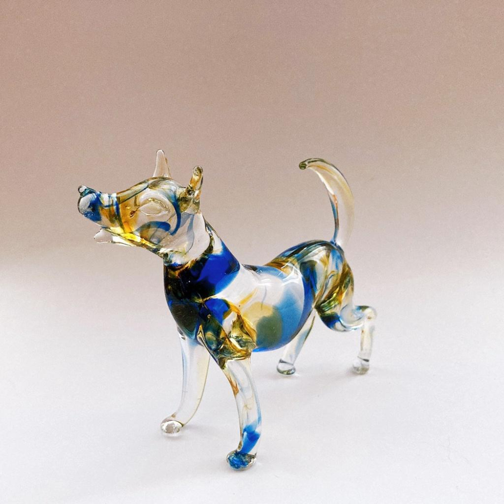 New 純手工燒製 絕美七彩暈染水晶玻璃 旺旺狗來富系列 琉璃 擺飾-細節圖2