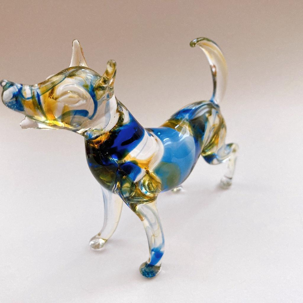 New 純手工燒製 絕美七彩暈染水晶玻璃 旺旺狗來富系列 琉璃 擺飾-細節圖3