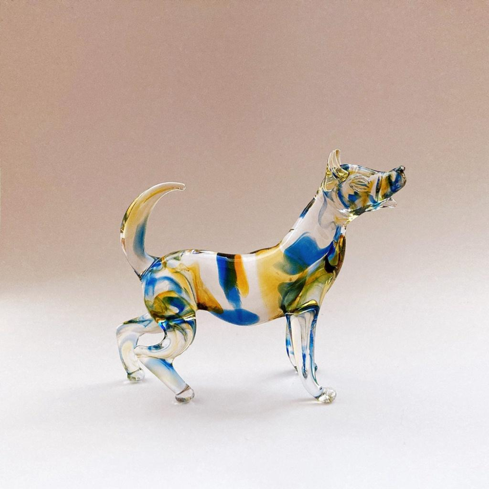 New 純手工燒製 絕美七彩暈染水晶玻璃 旺旺狗來富系列 琉璃 擺飾-細節圖4
