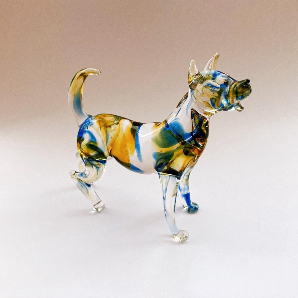 New 純手工燒製 絕美七彩暈染水晶玻璃 旺旺狗來富系列 琉璃 擺飾-細節圖6
