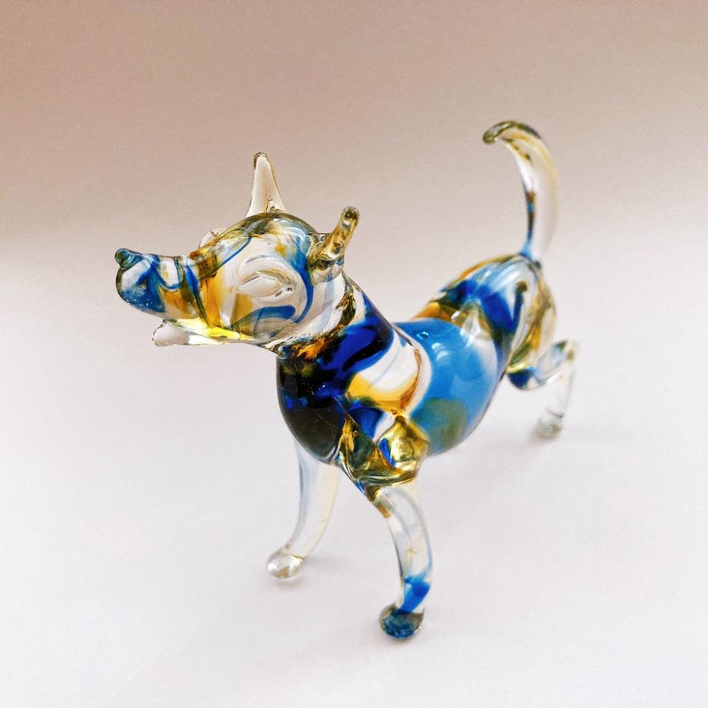 New 純手工燒製 絕美七彩暈染水晶玻璃 旺旺狗來富系列 琉璃 擺飾-細節圖7