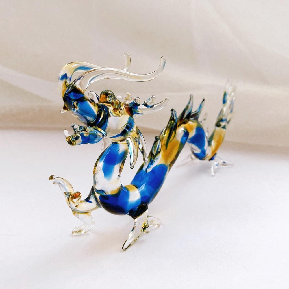 New 純手工燒製 絕美七彩暈染水晶玻璃 祥龍獻瑞系列 琉璃 擺飾-細節圖2