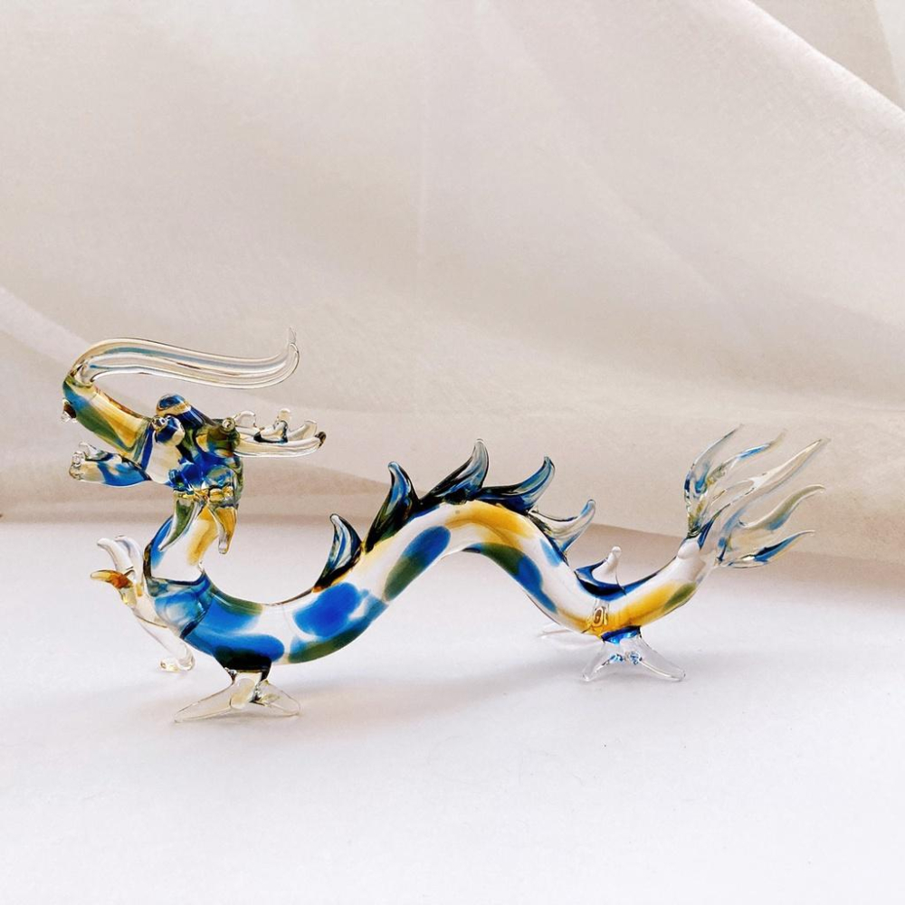 New 純手工燒製 絕美七彩暈染水晶玻璃 祥龍獻瑞系列 琉璃 擺飾-細節圖4