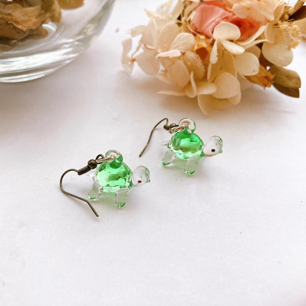 新上市★手工燒製 玻璃製 琉璃 mini小烏龜 耳環 耳飾-細節圖3