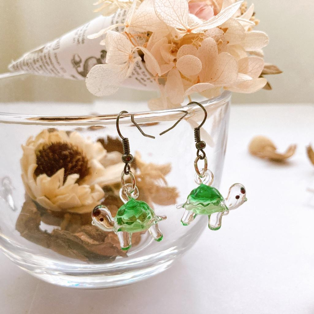 新上市★手工燒製 玻璃製 琉璃 mini小烏龜 耳環 耳飾-細節圖4