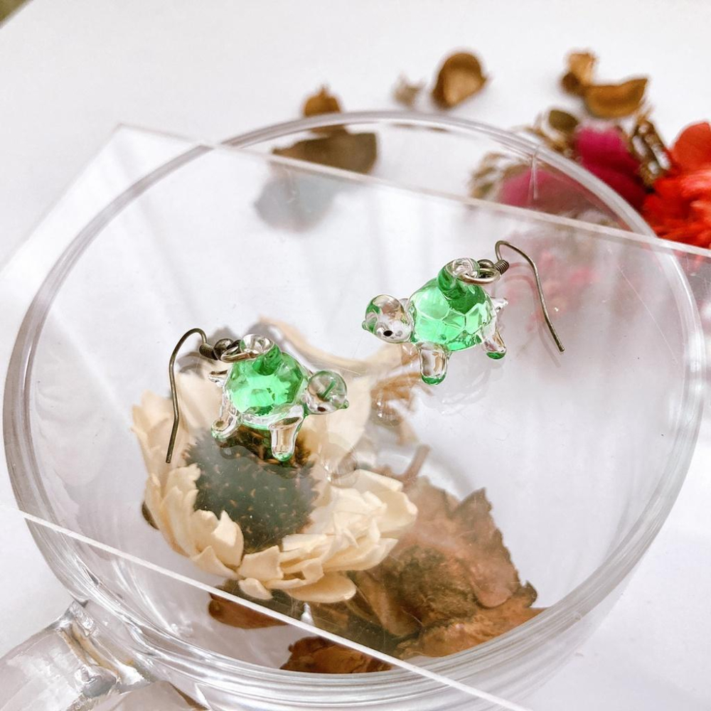 新上市★手工燒製 玻璃製 琉璃 mini小烏龜 耳環 耳飾-細節圖5