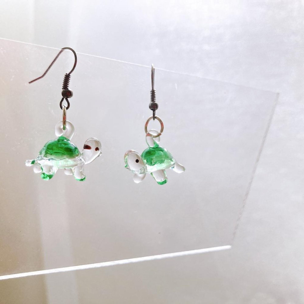 新上市★手工燒製 玻璃製 琉璃 mini小烏龜 耳環 耳飾-細節圖6