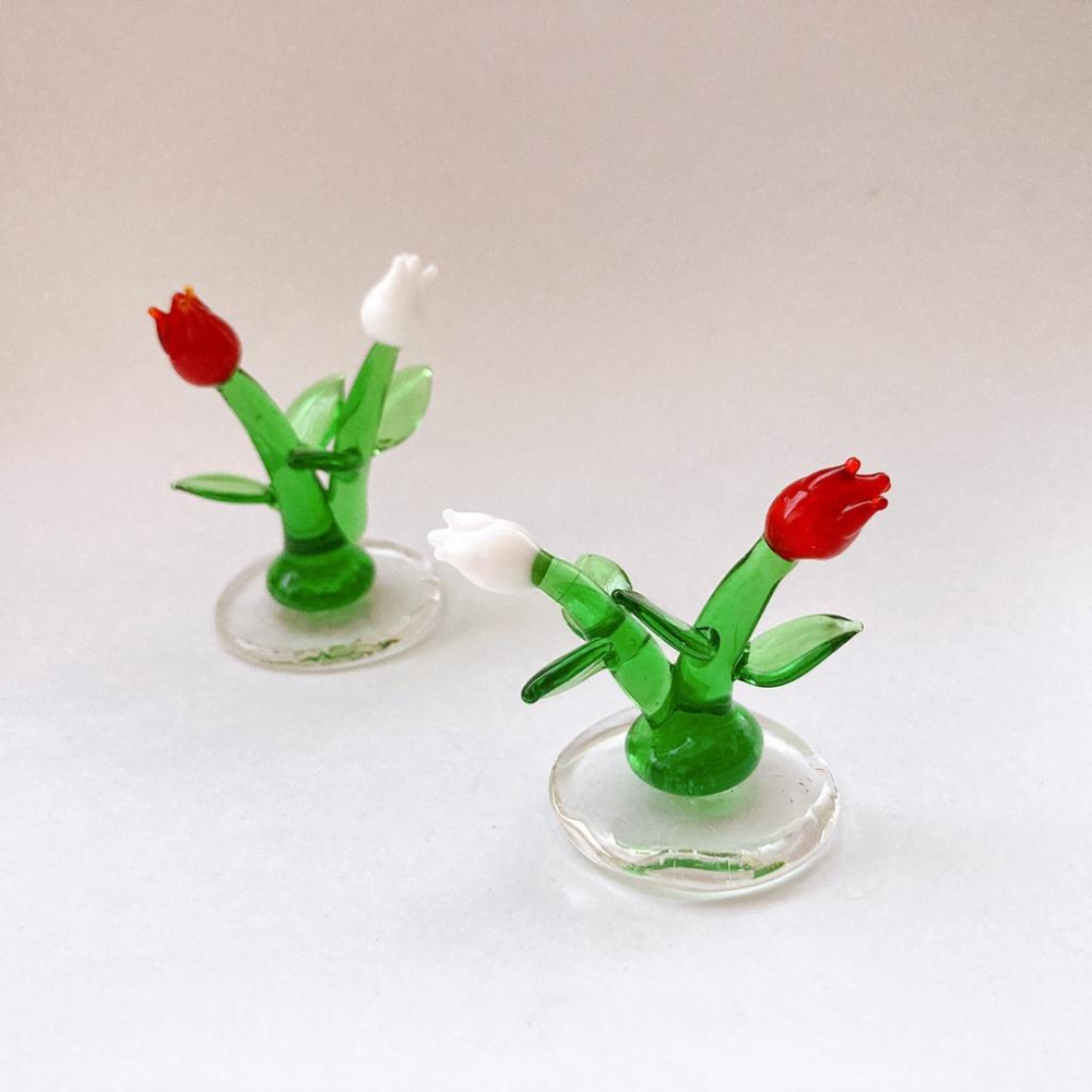 New玻璃製 美麗花語 鬱金香 一組2隻 純手工燒製系列 琉璃 擺件-細節圖2