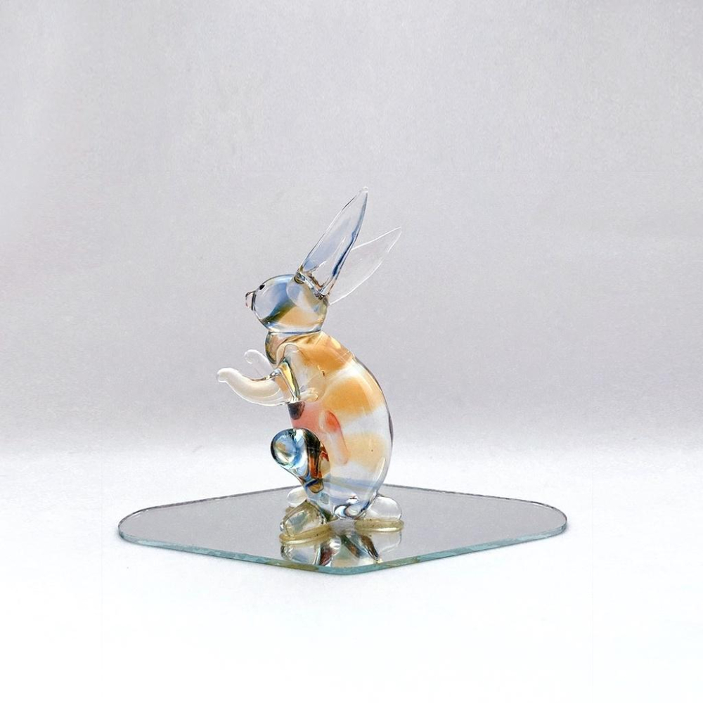 New 純手工燒製絕美七彩暈染水晶玻璃 圓滿如意兔系列 附鏡 琉璃 擺飾-細節圖2