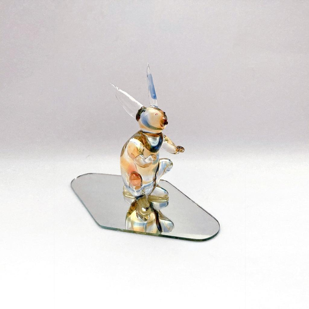 New 純手工燒製絕美七彩暈染水晶玻璃 圓滿如意兔系列 附鏡 琉璃 擺飾-細節圖3