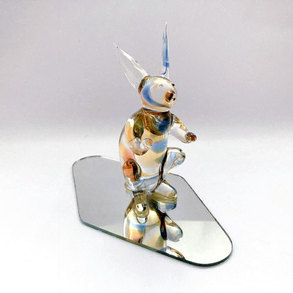 New 純手工燒製絕美七彩暈染水晶玻璃 圓滿如意兔系列 附鏡 琉璃 擺飾-細節圖4