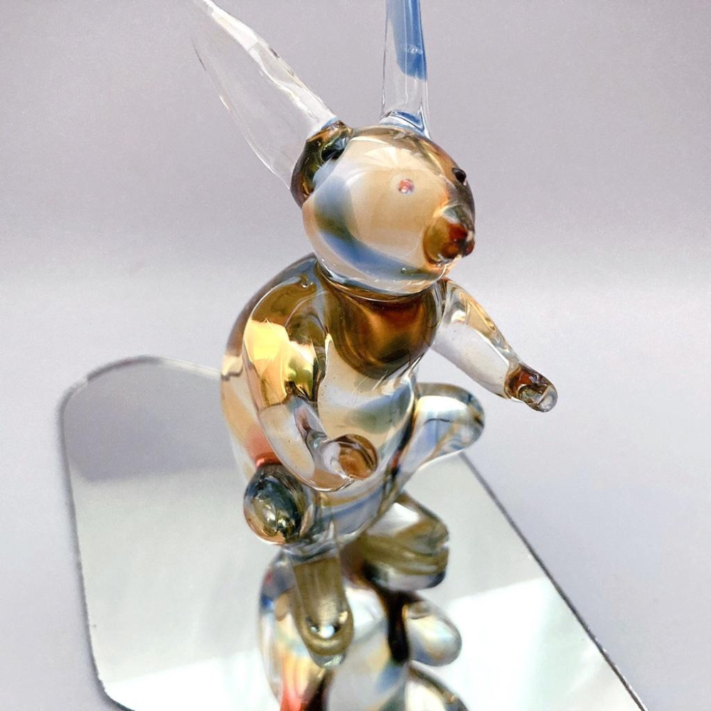 New 純手工燒製絕美七彩暈染水晶玻璃 圓滿如意兔系列 附鏡 琉璃 擺飾-細節圖5