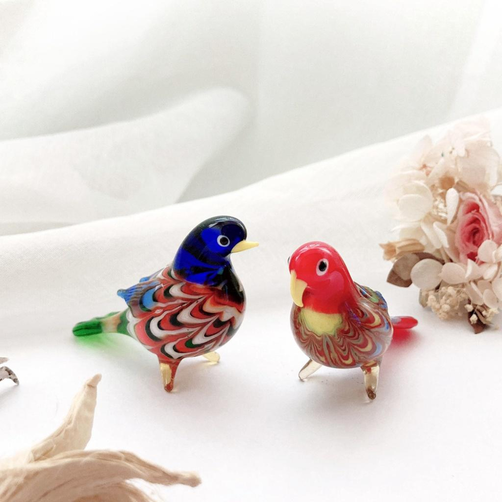 New 純手工燒製 絕美彩色花紋水晶玻璃 公雞 鸚鵡 禽鳥系列 琉璃 擺飾-細節圖2