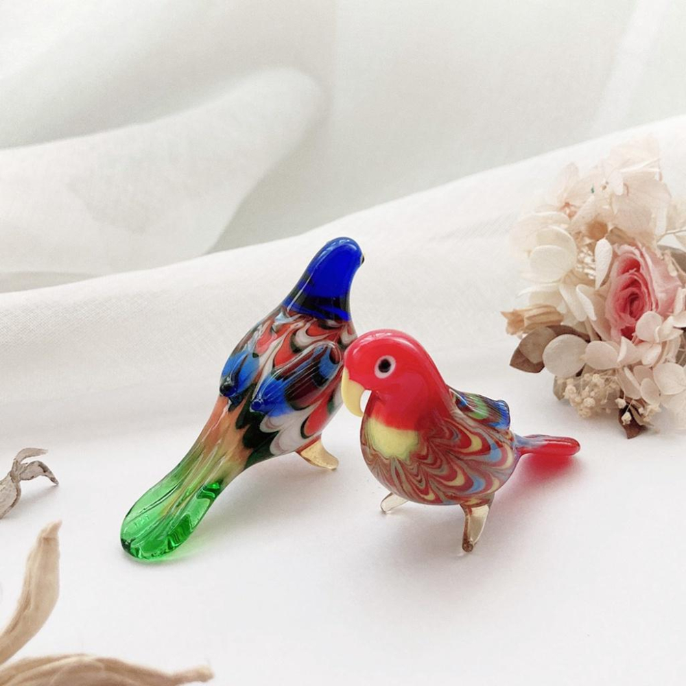 New 純手工燒製 絕美彩色花紋水晶玻璃 公雞 鸚鵡 禽鳥系列 琉璃 擺飾-細節圖3