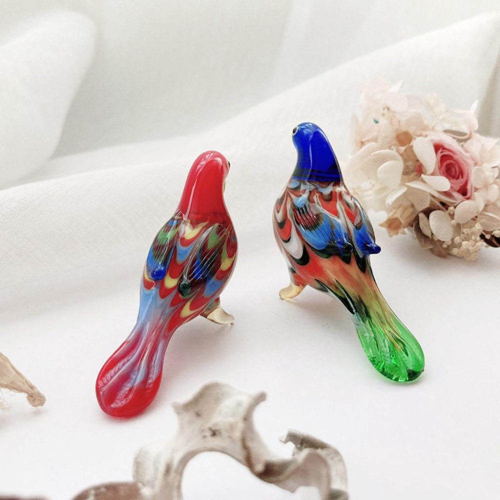 New 純手工燒製 絕美彩色花紋水晶玻璃 公雞 鸚鵡 禽鳥系列 琉璃 擺飾-細節圖4