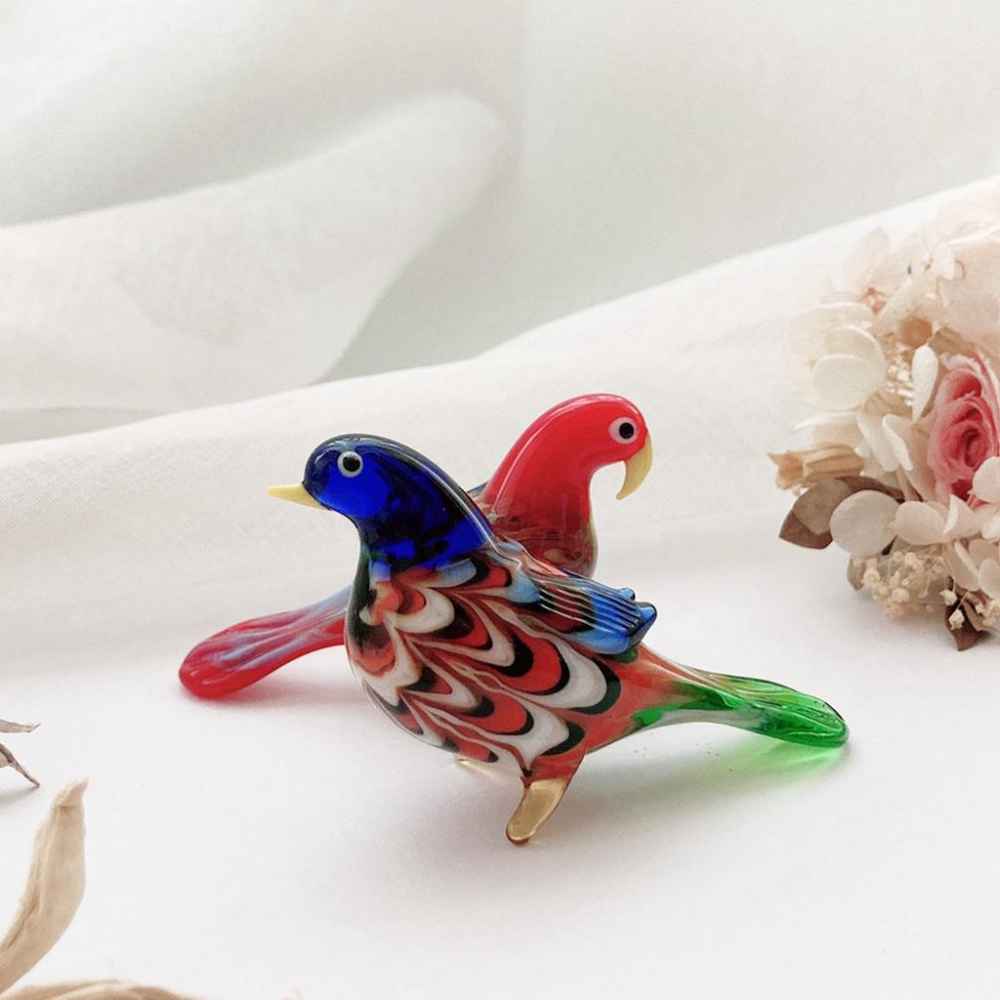 New 純手工燒製 絕美彩色花紋水晶玻璃 公雞 鸚鵡 禽鳥系列 琉璃 擺飾-細節圖5