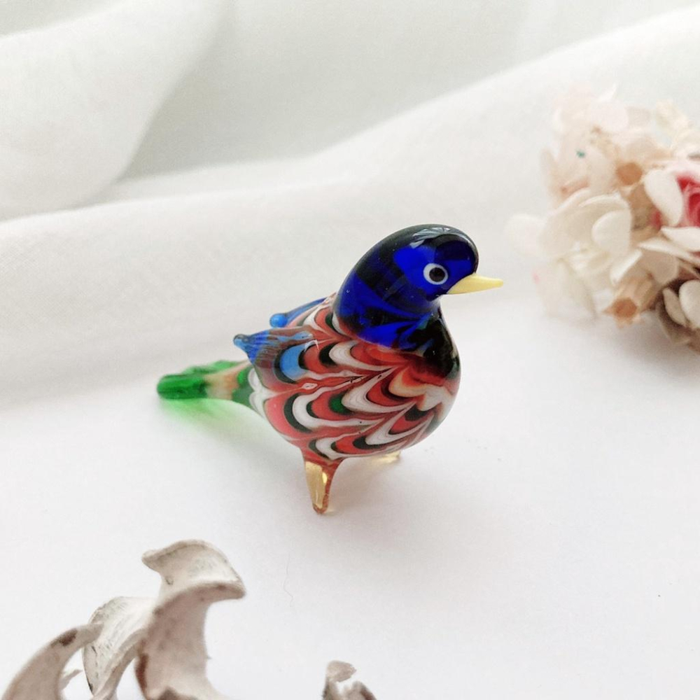 New 純手工燒製 絕美彩色花紋水晶玻璃 公雞 鸚鵡 禽鳥系列 琉璃 擺飾-細節圖6