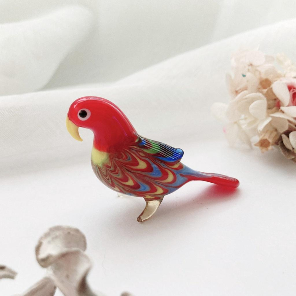 New 純手工燒製 絕美彩色花紋水晶玻璃 公雞 鸚鵡 禽鳥系列 琉璃 擺飾-細節圖7