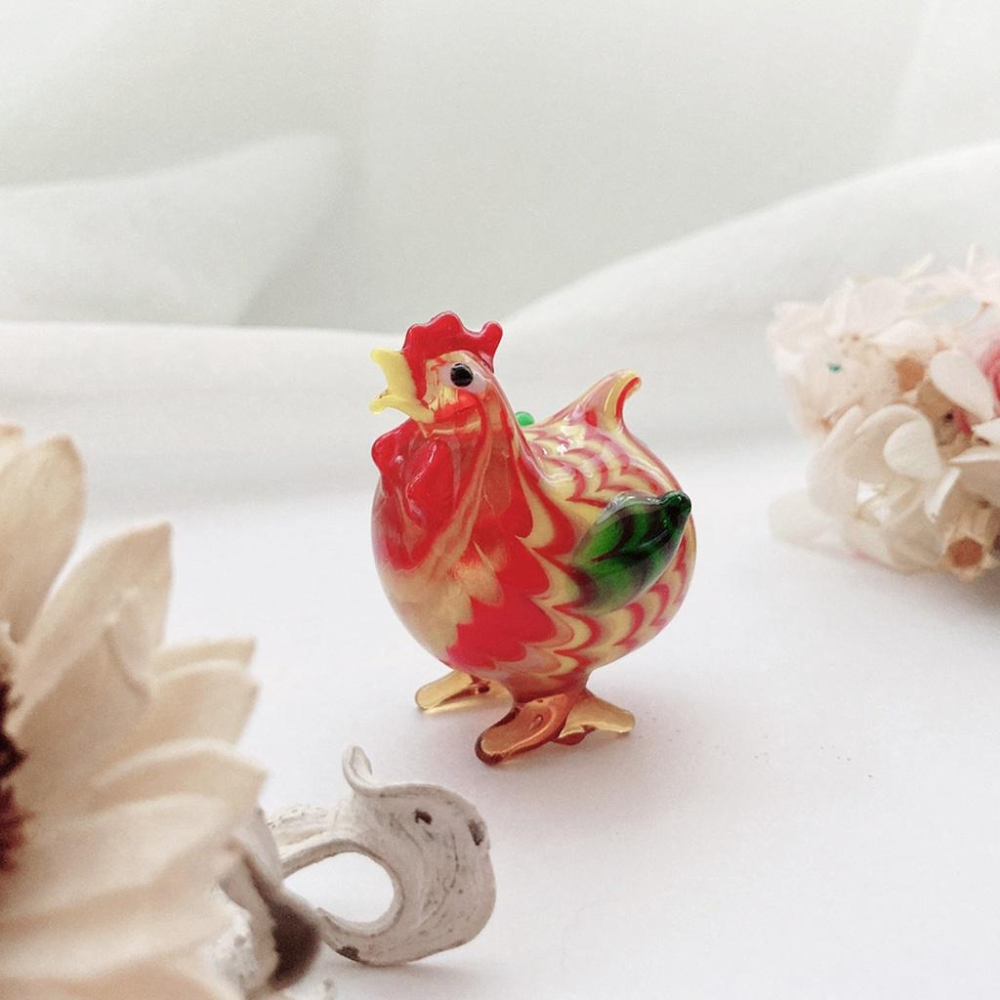 New 純手工燒製 絕美彩色花紋水晶玻璃 公雞 鸚鵡 禽鳥系列 琉璃 擺飾-細節圖8