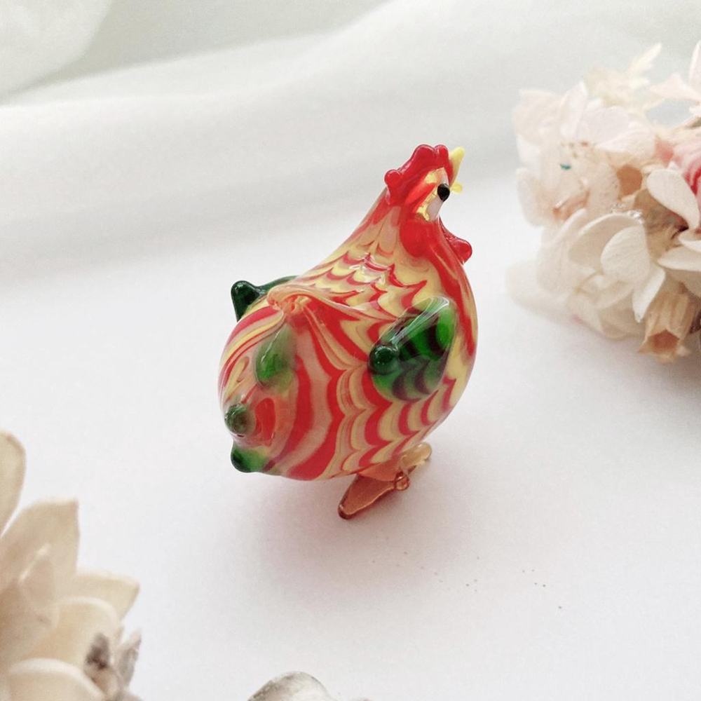 New 純手工燒製 絕美彩色花紋水晶玻璃 公雞 鸚鵡 禽鳥系列 琉璃 擺飾-細節圖9